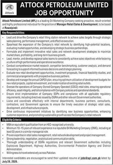 attock petroleum limited (apl) rawalpindi job notice