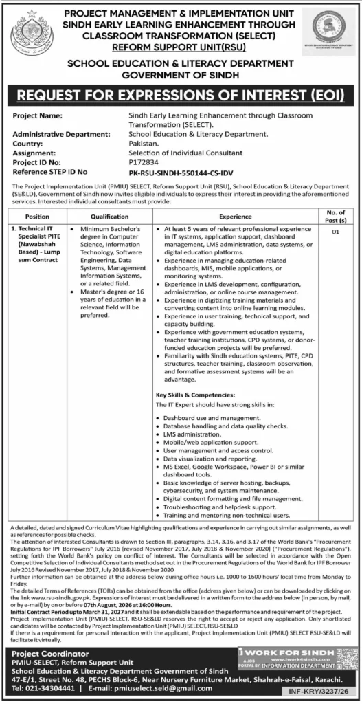 school education literacy department karachi jobs 2026